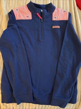 Vineyard Vines Navy Quarter-Zip Pullover with Red-White Stripe Accents